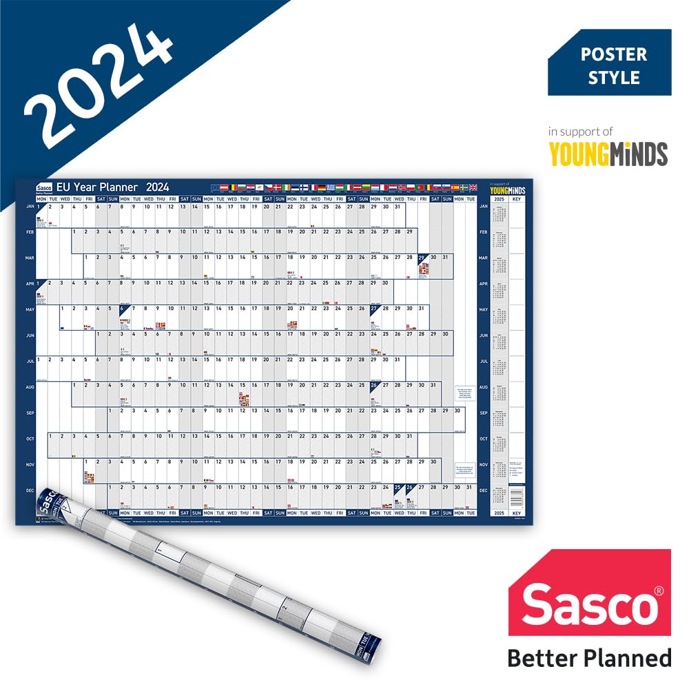 Sasco 2024 EU Yearly Wall Planner Set, Paper Whiteboard Style Dry Erase Calendar - Image 4