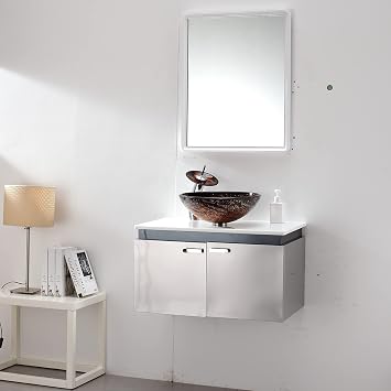 Bathroom Vessel Sink, Round Tempered Glass Vessel Sink Orange and Black Vessel Bowl Sink Artistic Countertop Vanity Vessel Sink with Pop Up Drain Combo, Waterfall Faucet, 420×420×145mm