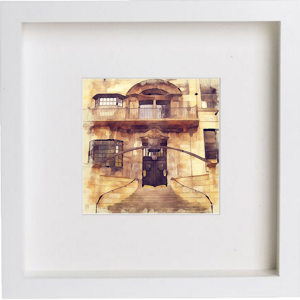 Wall Watercolour Print of The Glasgow School of Art 202, White, One Size