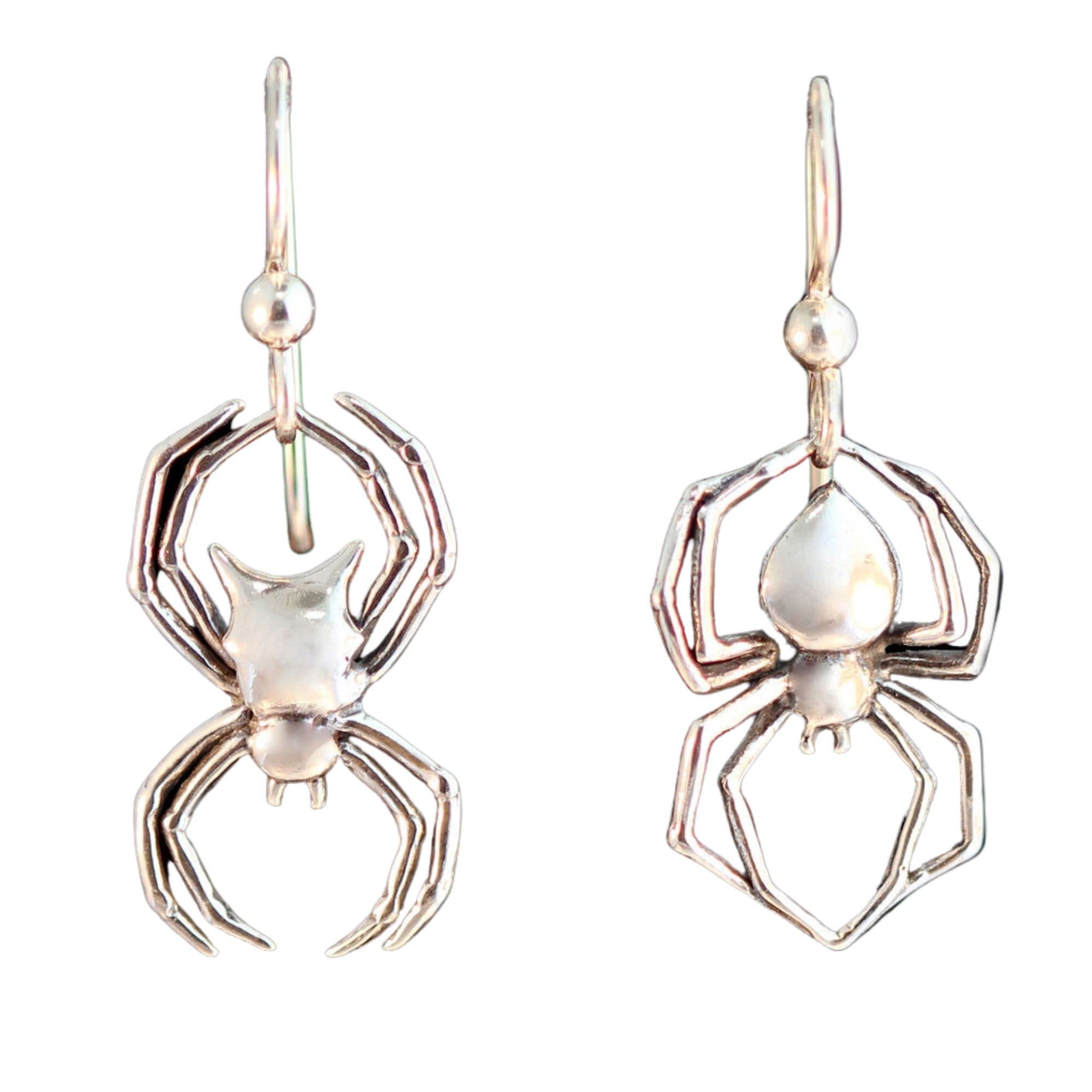 Spider Earrings Silver Black Widow and Orb Spider Earrings Gothic Jewelry