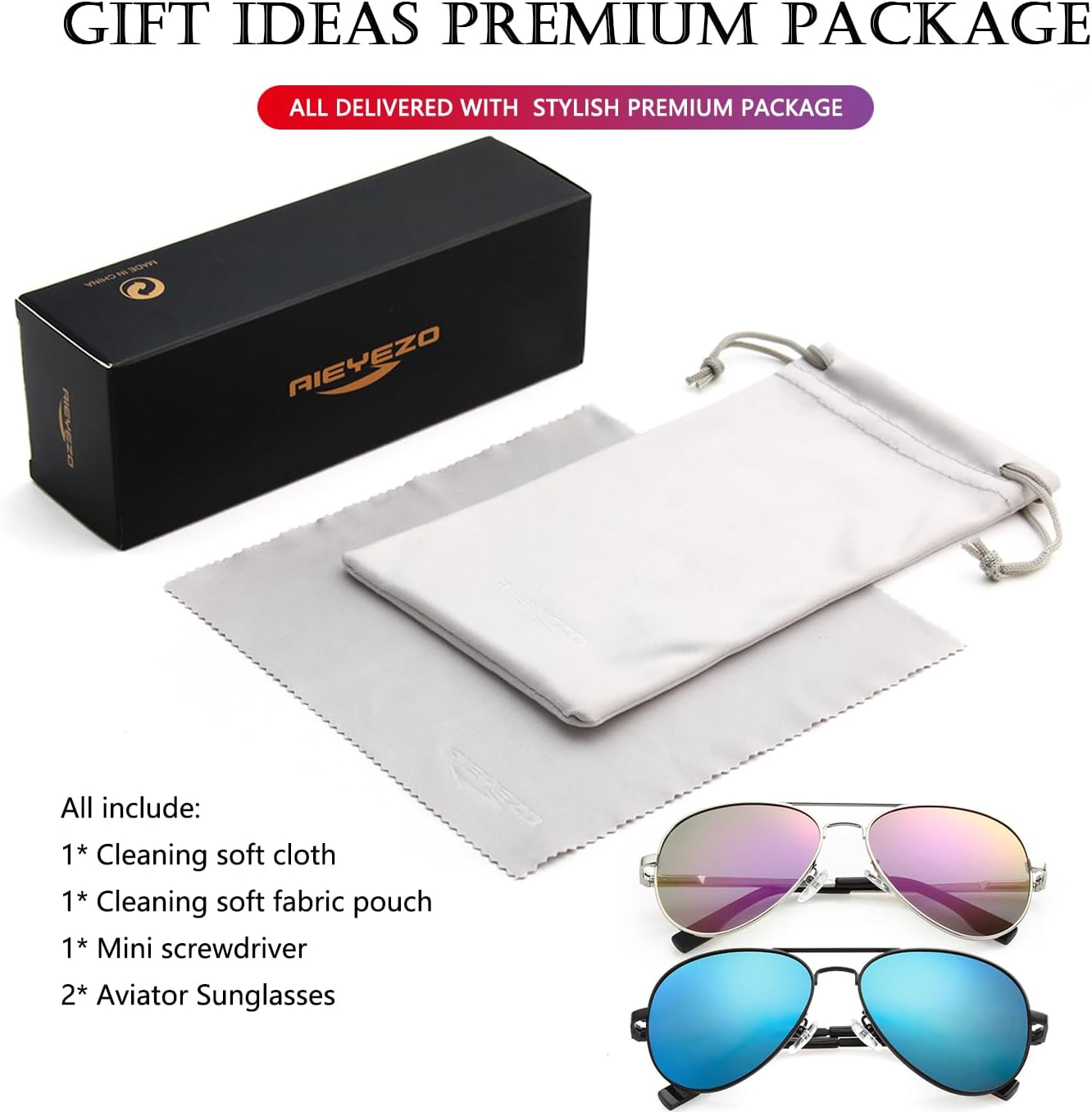 AIEYEZO Classic Aviator Polarized Sunglasses for Men Women Spring Hinge Metal Frame UV400 Protection - Image 7