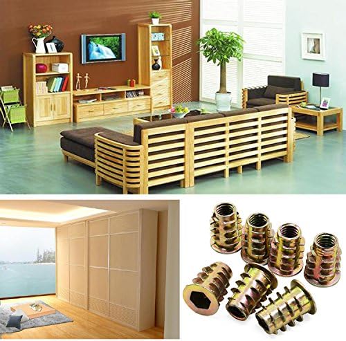 HSEAMALL 50PCS M8 Zinc Alloy Hex Socket Screw-in Nuts Threaded Insert Nuts for Wood Furniture