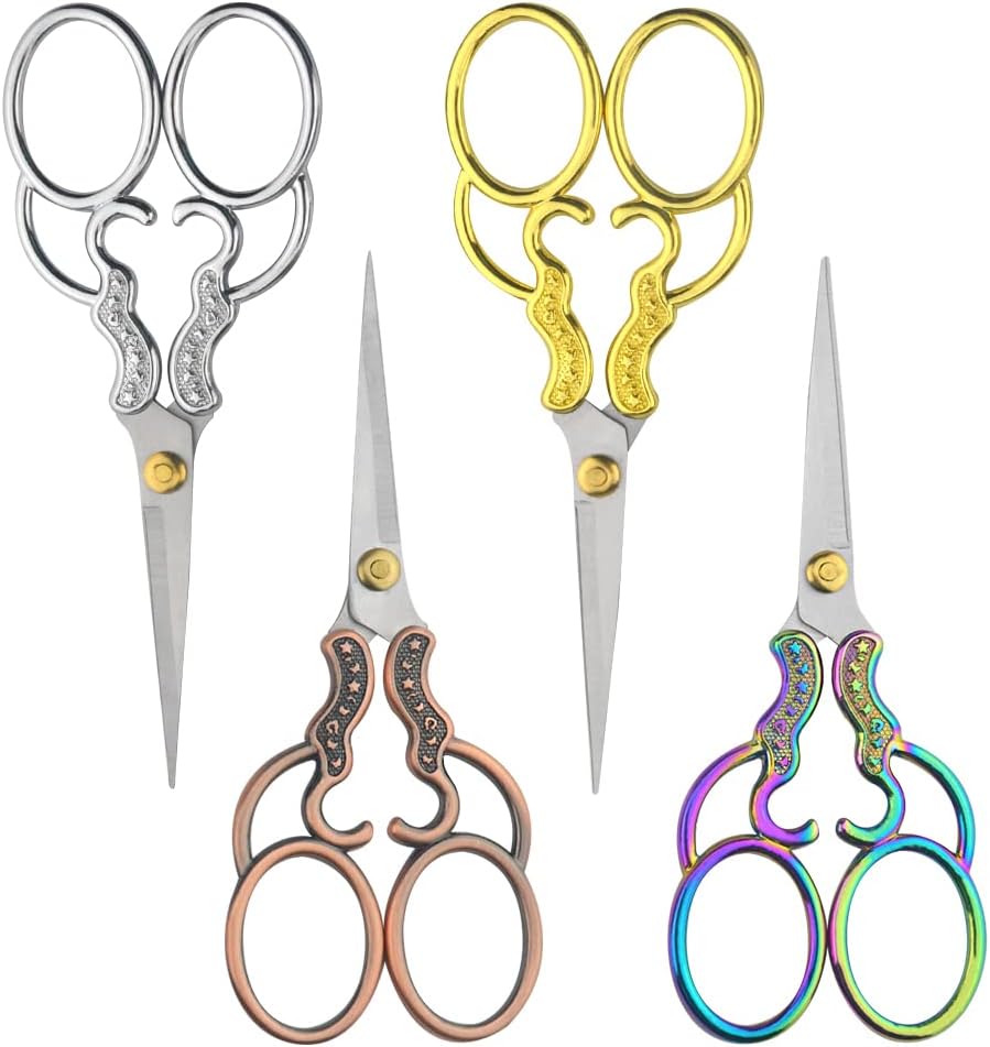 4Pieces Sewing Embroidery Stork Scissors Stainless Steel Crane Shape Scissors Vintage Fabric Shears for Sewing Art Work Threading Needlework DIY Tools (4 Colors)