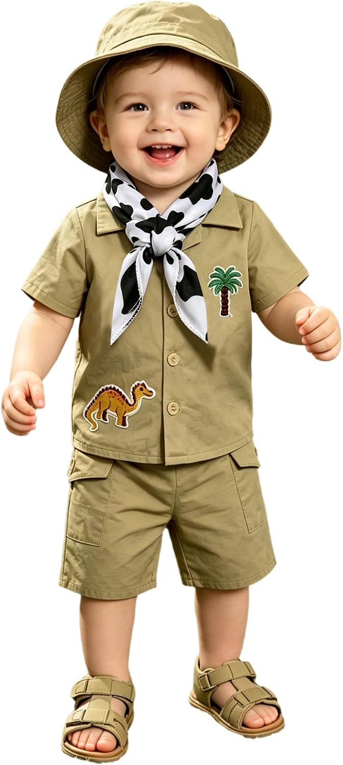Moily Boys Zoo Keeper Cosplay Suit Shirt and Cargo Shorts 3-piece Hunting Outfit Outdoor Seeker for Summer