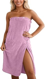 Handtuchkleid Damen Schnelltrocknender Atmungsaktiv Saunakleid Elastische Saunakilt Frottee Bademantel mit Druckknöpfen und Tasche Sauna Zubehör für Sauna Strand und Schwimmbad