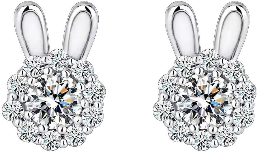 Moissanite Rabbit Stud Earrings S925 Sterling Silver Bunny Earrings Rotatable Animal Earrings Birthday Holiday Gift for Girlfriend Wife Mother
