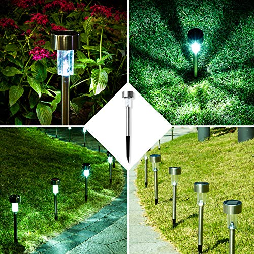 Gigalumi 16 Pack Solar Pathway Lights, Solar Landscape Lights Outdoor Waterproof & Auto On/Off, Stainless Steel Solar Powered Garden Lights For Yard, Lawn, Patio, Path, Walkway Or Driveway Cold White #TOP2