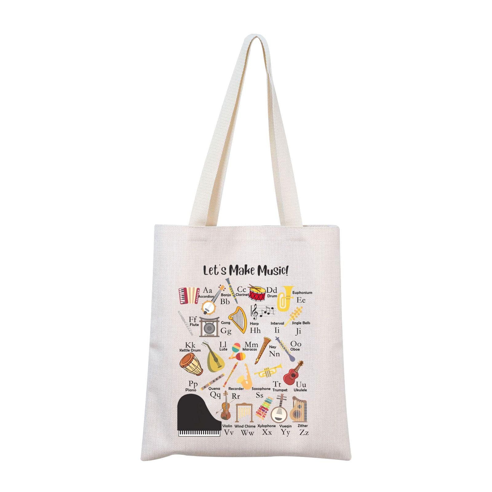MNIGIU Music Teacher Alphabet Tote Bag Music Teacher Appreciation Gift Music Lover Gift End of Year Gift for Music Teacher