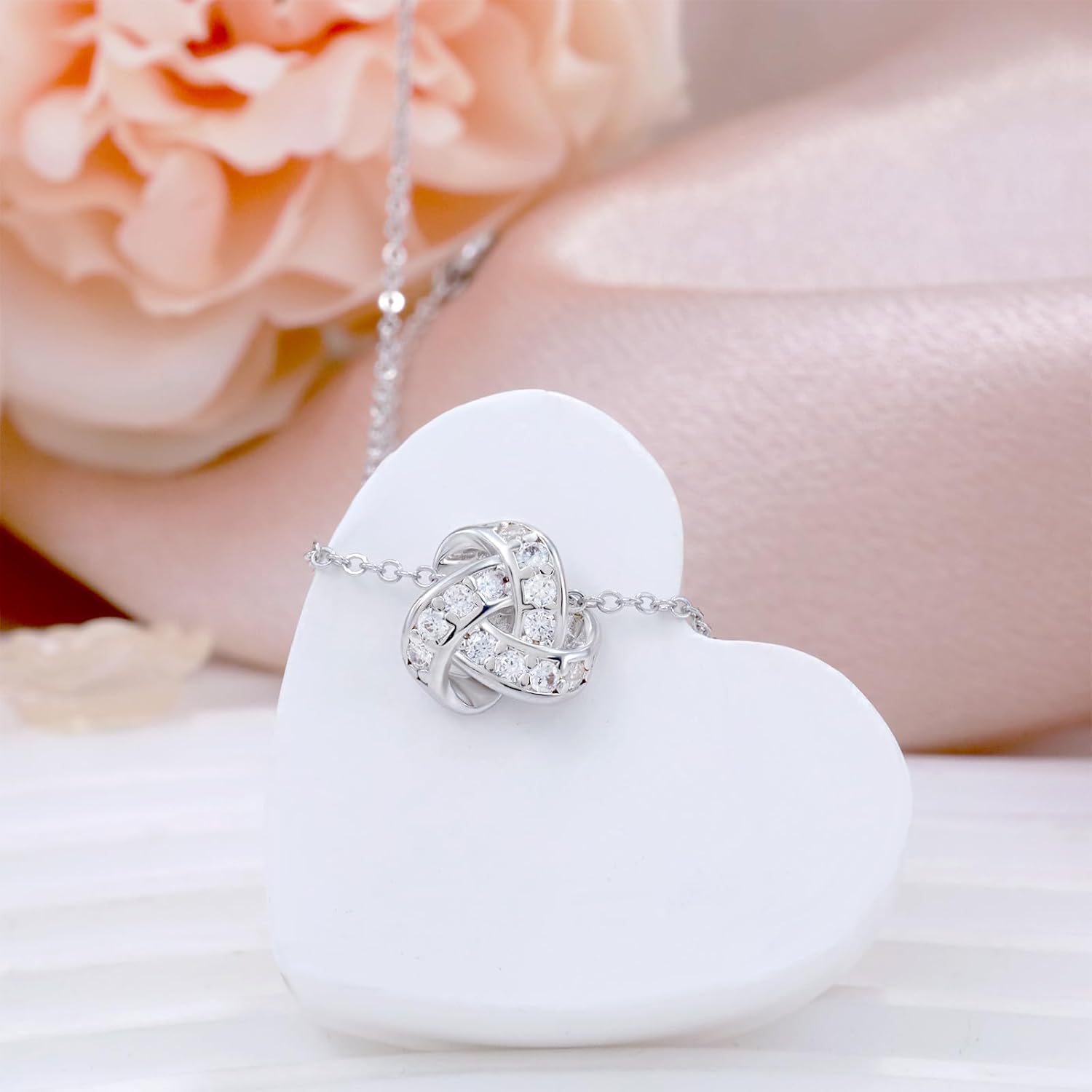 14K Gold Plated Pendant Necklace | 925 Sterling Silver Chain CZ Hypoallergenic Pendant Charms Love Knot Cubic Zirconia Necklace for Women - Image 6