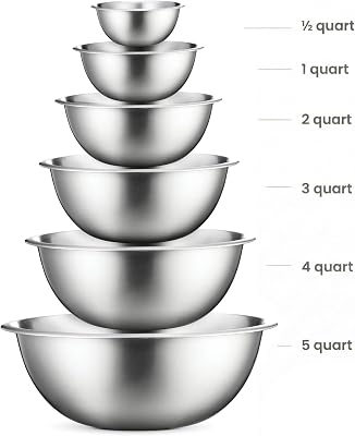FineDine Stainless Steel Mixing Bowls Set, 6-Piece Metal Bowls