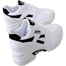 Women's Platform Sneakers White Fashion Casual Shoes with 8cm Hidden Wedge Lift, Comfortable Lace-Up Low Top Sport Shoes for Women
