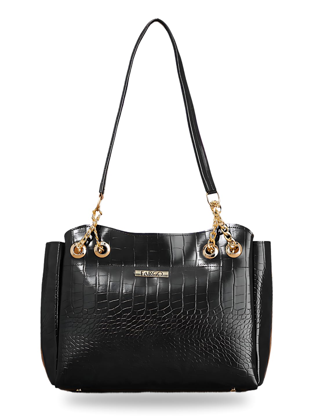 Fargo Women Artificial lethear Croco Textured Hand-held Bag (Black) (B0D8BQD735) Amazon Price History, Amazon Price Tracker