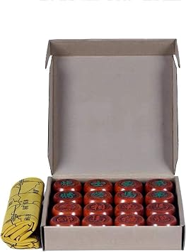 Chinese Chess Set Board Games Xiangqi with Leather Board 2 PlayersRed,4cm