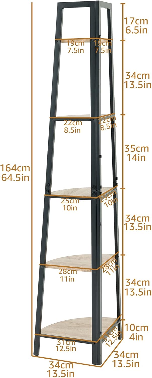 Get Special Price C-Hopetree 5 Tier Corner Shelf, Ladder Display Bookshelf with Black Metal Frame Review C-Hopetree 5 Tier Corner Shelf, Ladder Display Bookshelf with Black Metal Frame