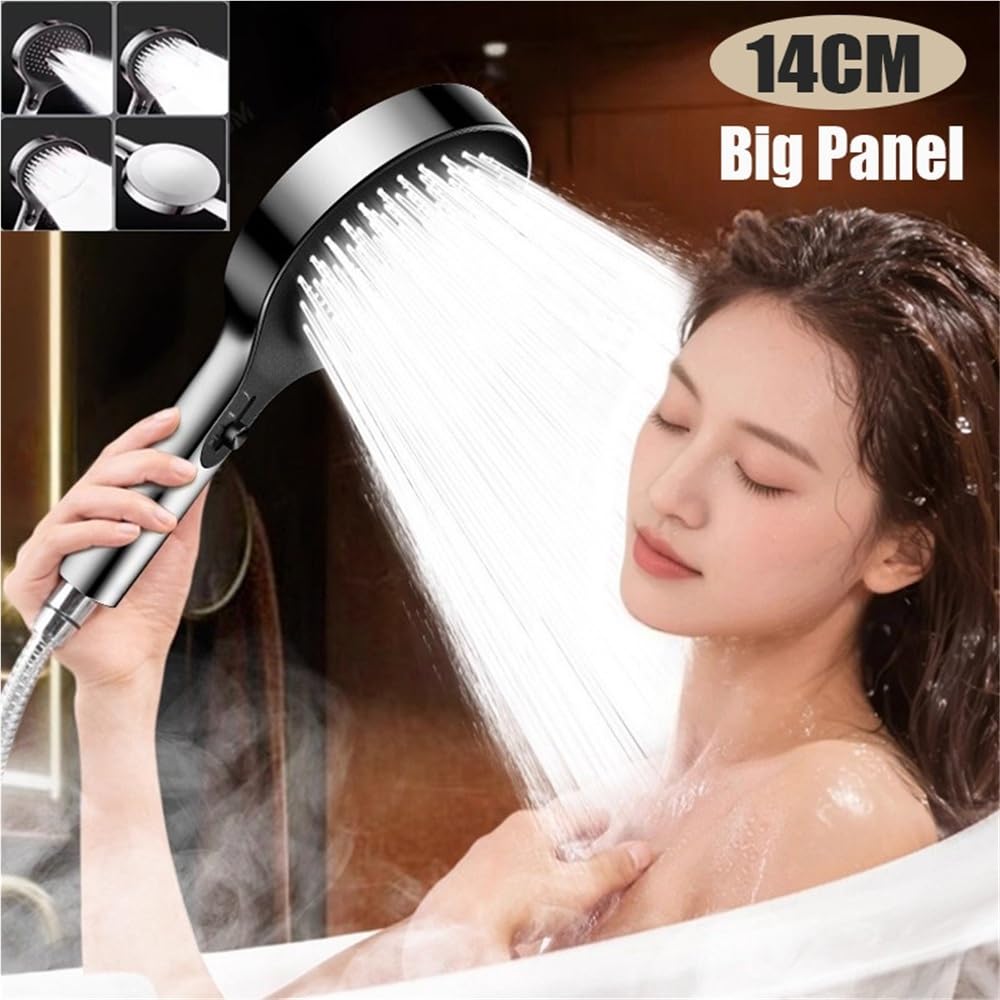 Alcachofa de ducha de alta presión de 14 cm, cabezal de ducha de mano ajustable de 4 m para baño, ahorro de agua, color negro, la mejor experiencia de ducha