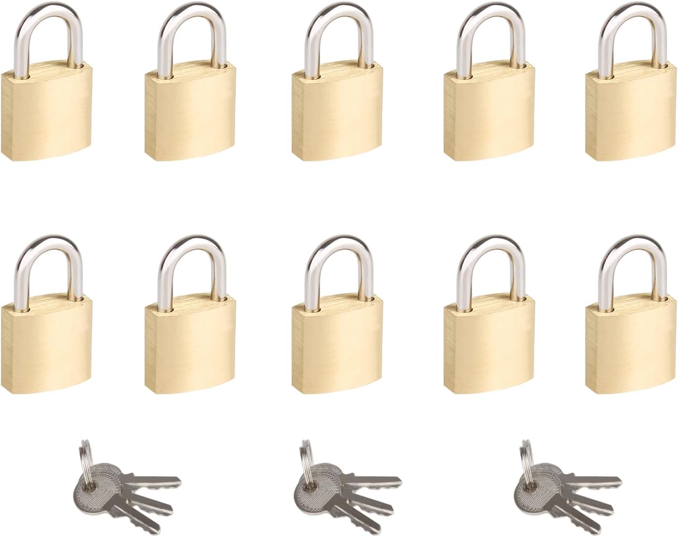 10Pack Small Locks with Same Keys, 3/4" (20mm) Wide Lock Body Solid Brass Padlocks Keyed Alike, Mini Padlocks for Suitcases/Luggage/Backpacks/Tool Box/Diary Books/School lockers etc.