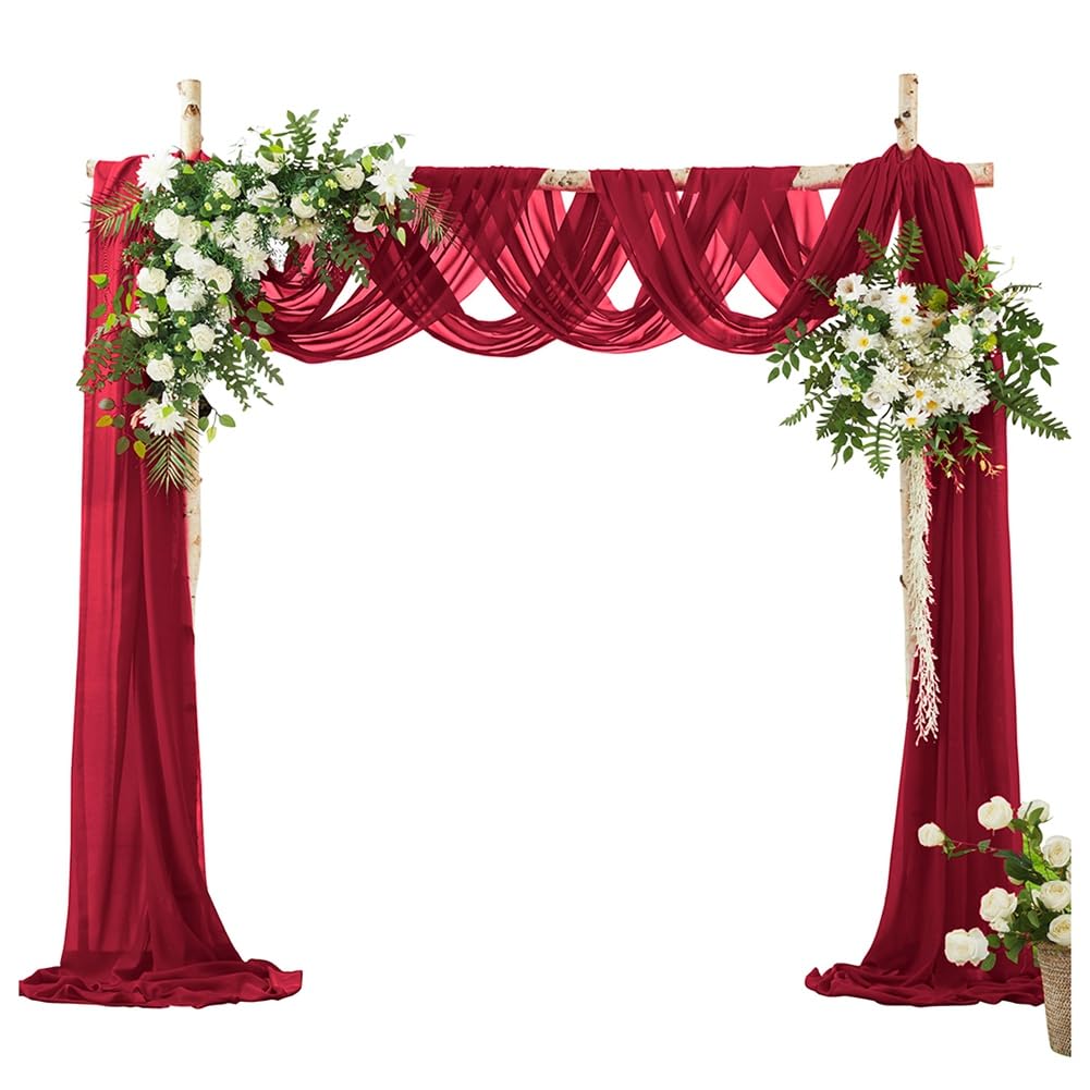 UDSKNV[KSL For Wedding Ceremony for Wedding Arch Draping Fabric 29.5 Inch X 26.25 Ft Sheer Curtain Drapes Wine Red