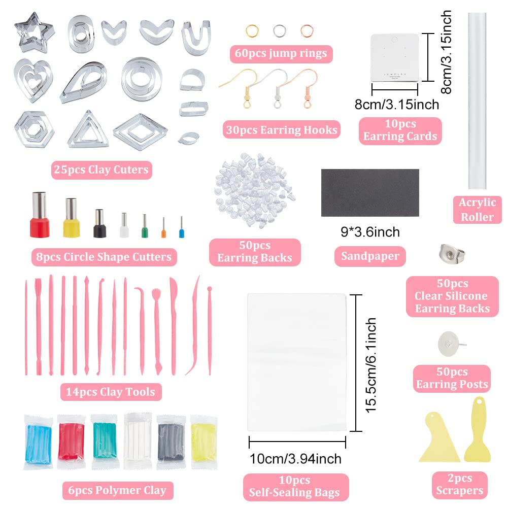 WEBEEDY 283 Pcs Polymer Clay Earring Making Kit - 30 Pcs Cutters, 6 Colors Clay, 30 Earring Hooks, Earring Making Kit04 - Image 2