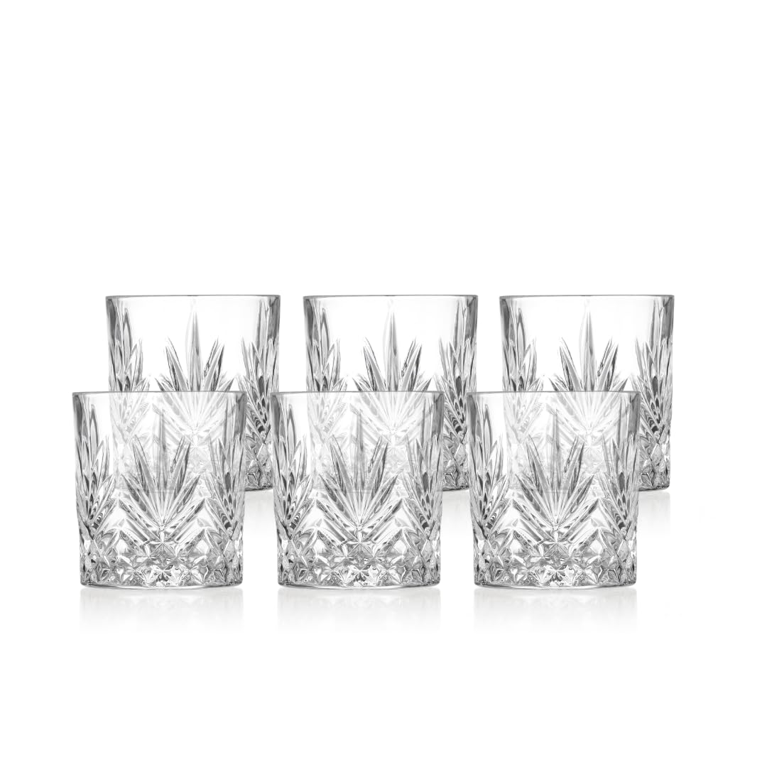 klink LONDON Mayfair Crystal Glass Tumblers – Set of 6 Lead-Free Crystal Whisky & Cocktail Glasses, 350ml Vintage Cut Drinking Glasses, Dishwasher Safe