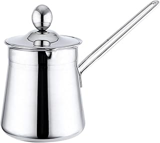 Cafetière à lait avec couvercle, en acier inoxydable, moderne, avec long manche, convient pour les plaques électriques, vitrocéramiques, au gaz et au lave-vaisselle