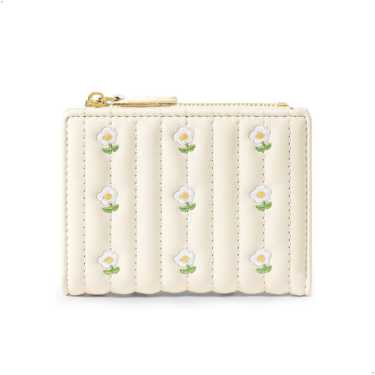 AchieerFlower Tri-Fold Wallet Cute Small Cash Wallets for Women Girls Slim Print Purse Cash Card Holder with Photo Window Trendy kawaii Youthful (Short-3-white)