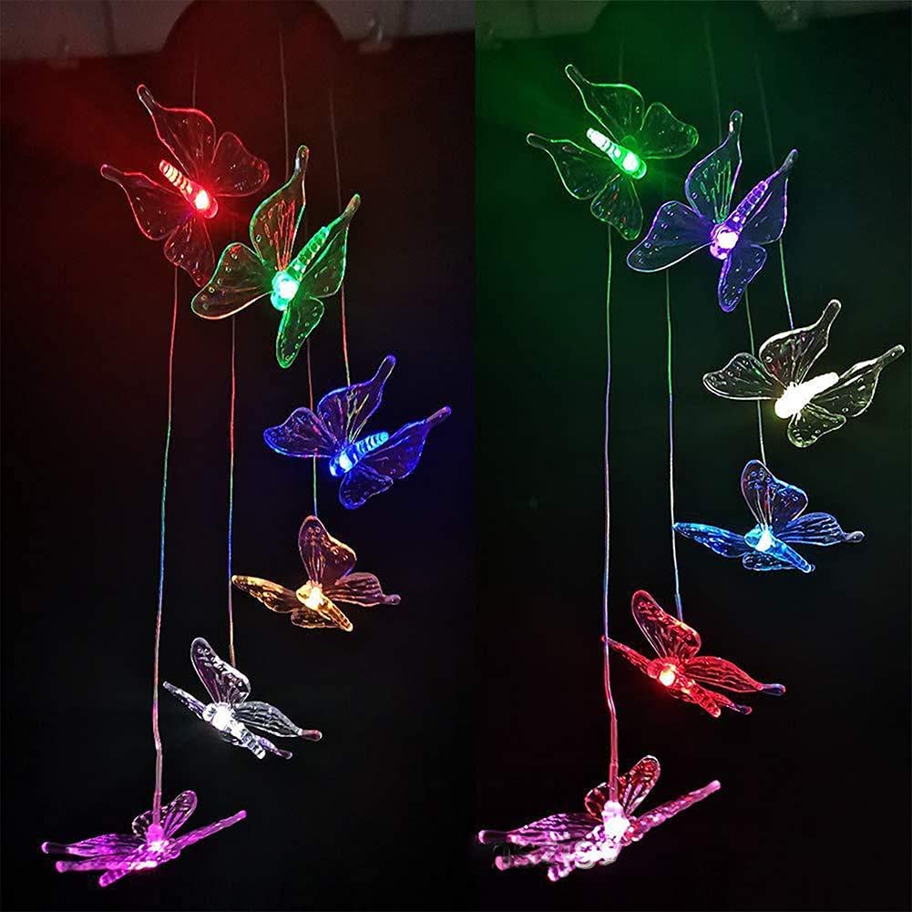 Campanelli Eolici Solari Con Luci LED Colorate - Decorazione Da Esterno E Interno A Forma Di Farfalla Trasparente - Foto 3