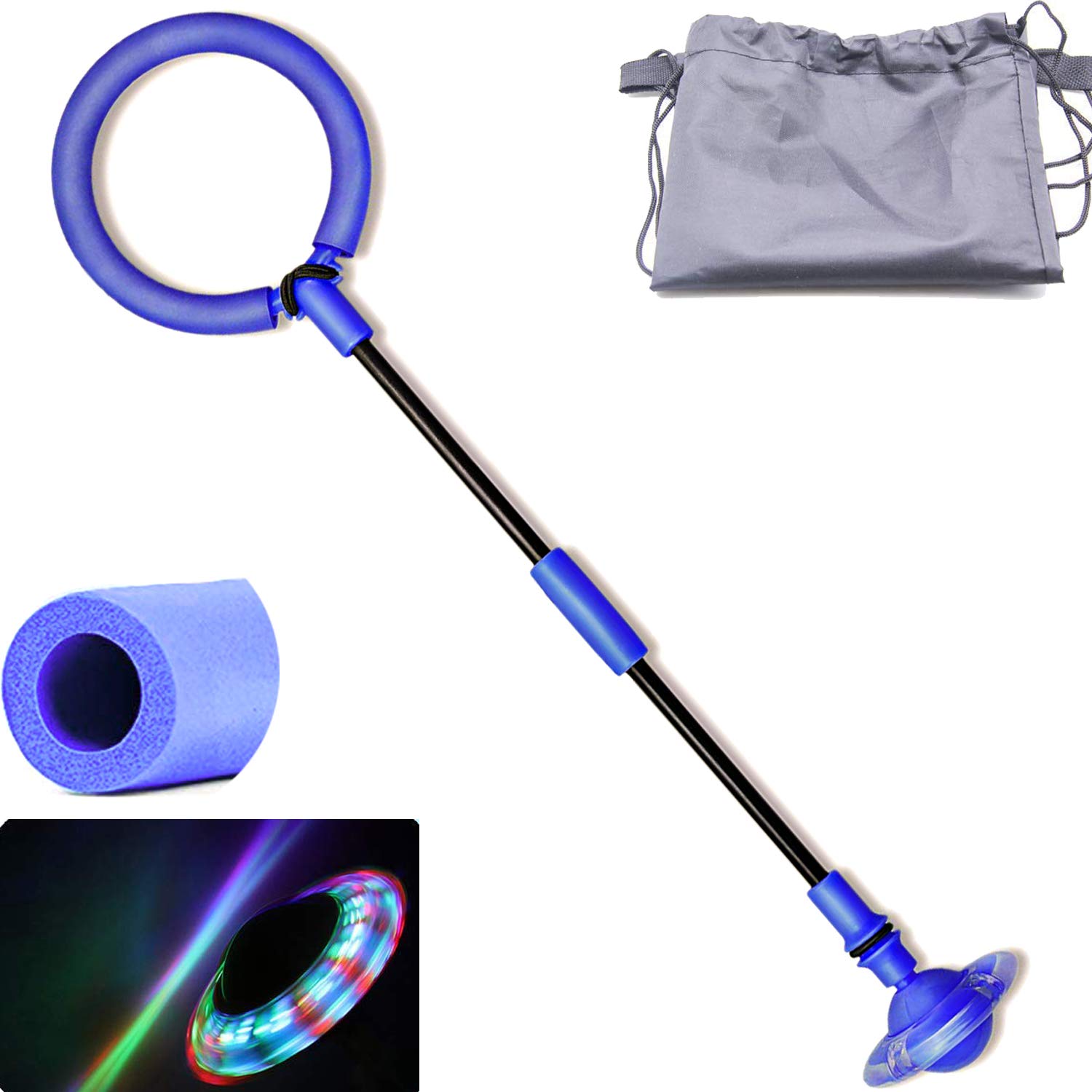 Marvedi Skip Ball, Blue Foldable Ankle Skip Ball, with Backpack, Flashing Jumping Ring Children Toy for Kids, Foldable Ankle Skip Ball Fit Fitness Jump Rope Fat Burning Cool Game for Adults, Children