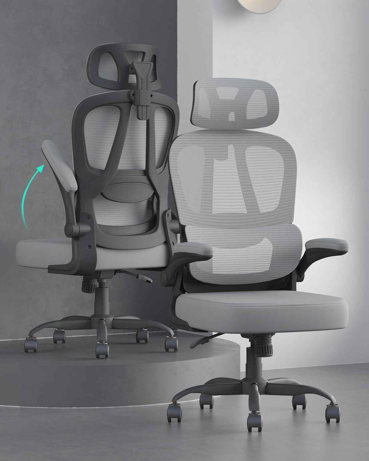 Submi Ergonomic Office Chair, Mesh Computer Chair with Lumbar Support & Adjustable Headrest, Mid-Back Desk Chair for Adults, Modern Premium Task Chair for Home Office, Swivel, Comfy, Deep Grey