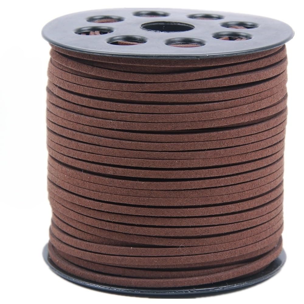 płaski sznurek skórzany, Płaski sznurek ze sztucznej skóry zamszowej pleciony, sznurek ze skóry aksamitnej, szerokość 2,6 mm, rolka 90 metrów
