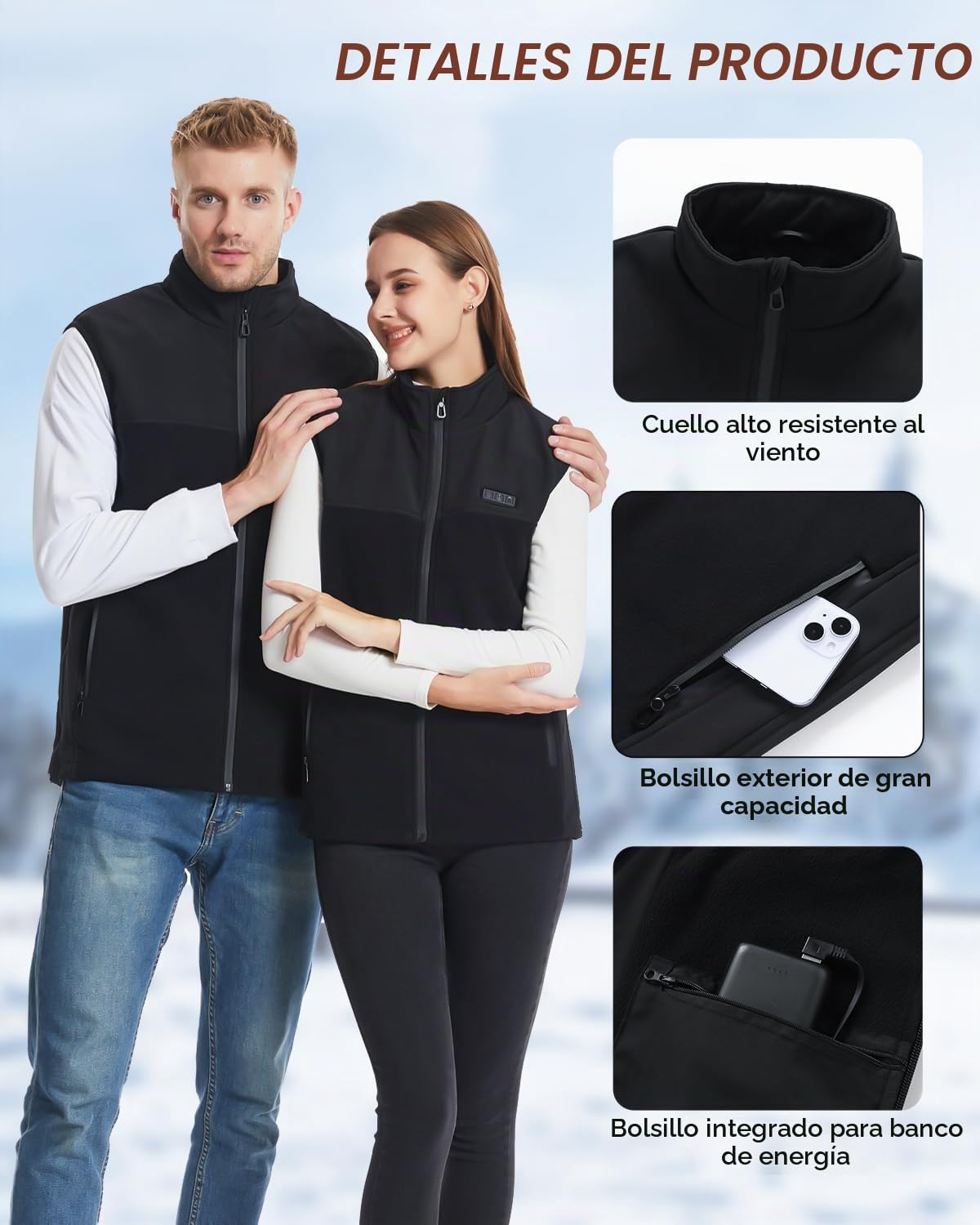 Chaleco Calefactable para Hombre Mujer,Chaqueta Calefactable con 10000mah Bateria 3 Niveles de Temperatura,13 Zonas de Calefacción,Tamaño Ajustable, Eléctrico Chaleco Térmico para el Invierno