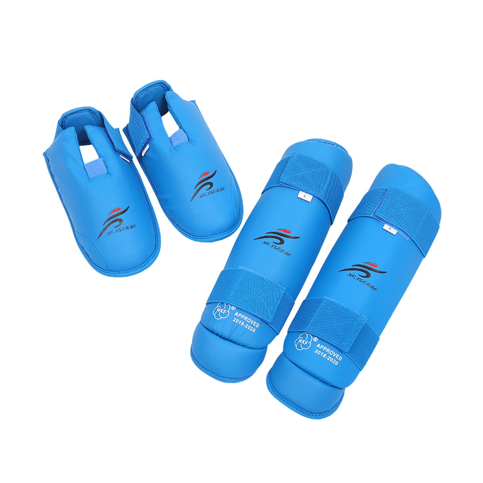 Chaoyilian Boys Blue Sparring Pads To Guard Leg Foot,Instep,Kickboxing Shin Guards,Leg Instep Protection Pads,Adjustable,Elasticated Padded,For Kids And Adults,For Kickboxing Karate Martial Arts Taekwondo.