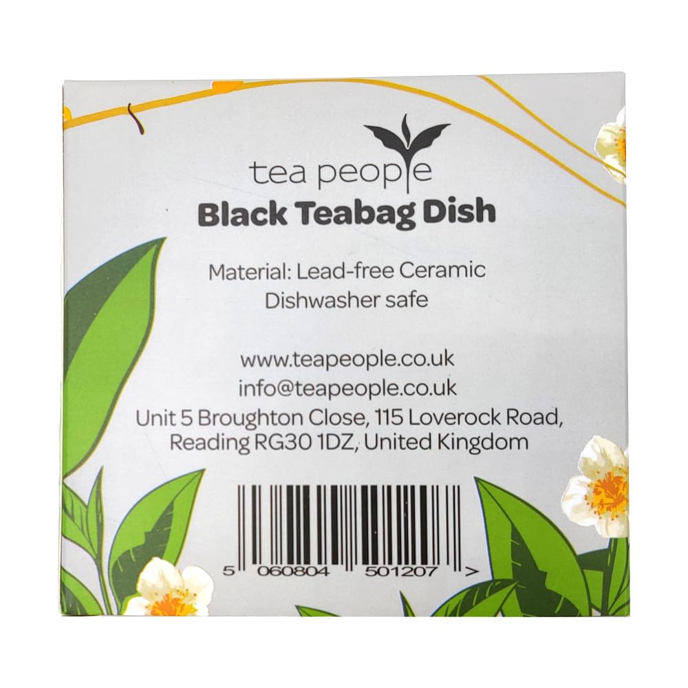 Tea People Plato para bolsitas de té de cerámica, Soporte para bolsitas de té, Soporte para cucharas de té, Accesorios de té, Color Negro