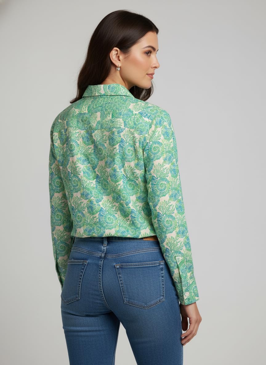 ANNI Designer Bedrucktes Damenhemd aus Baumwollmischgewebe, langärmelig, normale Passform, Hemdkragen, legere Bürokleidung, elegante Western-Kleidung für den Alltag, Hochzeit, Party