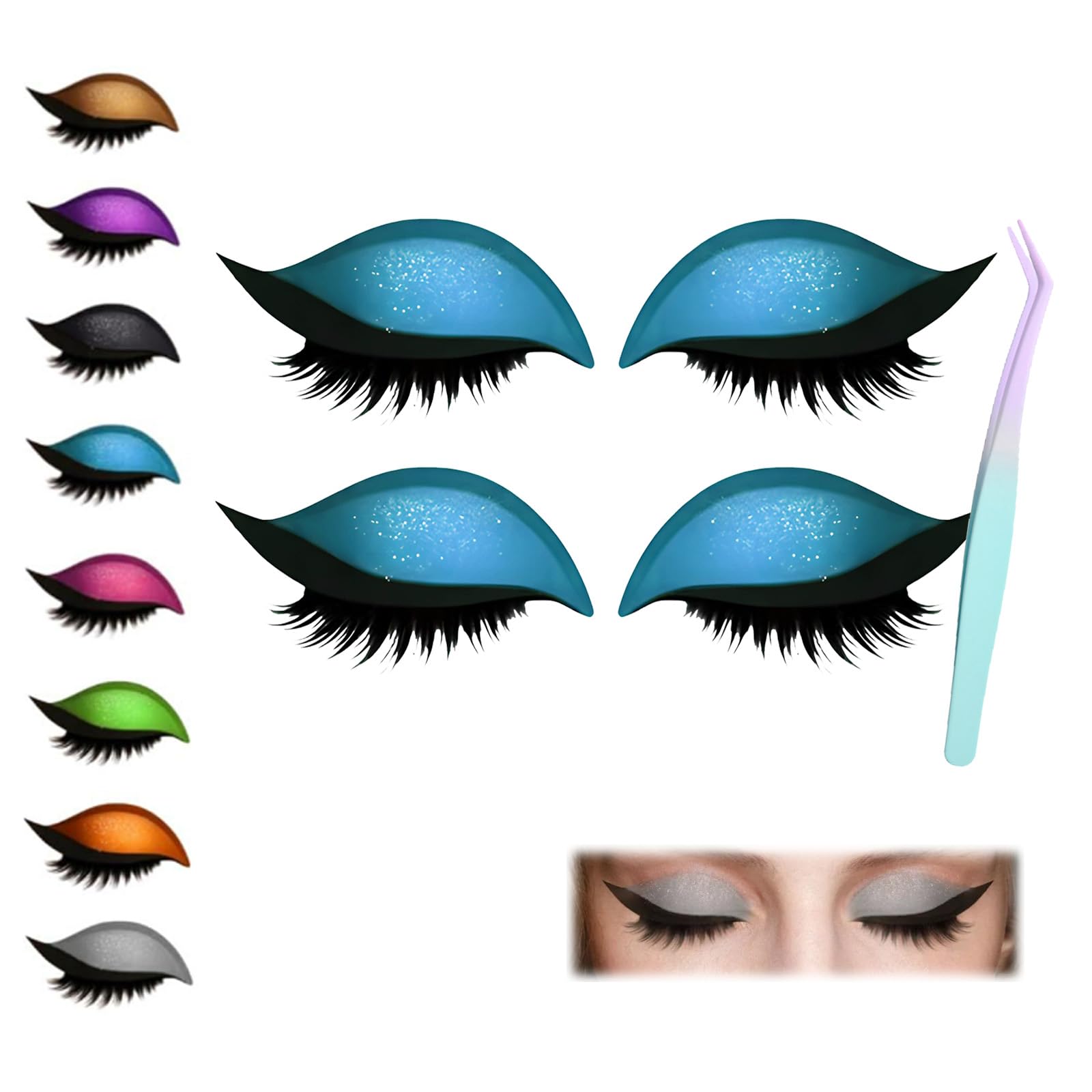 GDSAFS Lazy Eye Shadow Eyelash Patch, Eyeshadow Eyelashes Makeup Stickers, 3-In-1 Self-Adhesive Reusable Fast Eye Makeup Stickers with False Lashes,