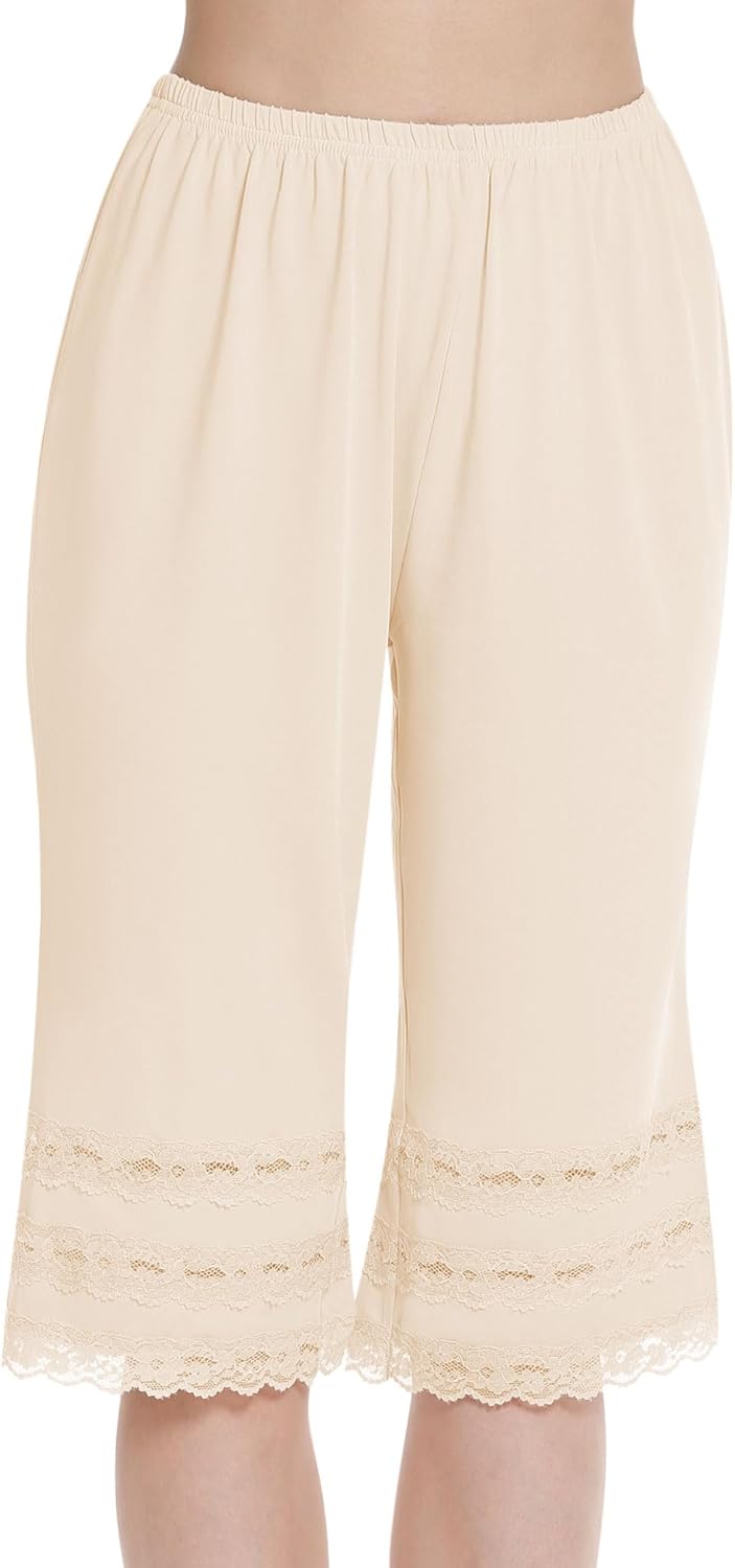 MANCYFIT Pettipant Half Slip for Women Bloomers 12-18" Inseam Wide Leg Lace Pajama Pants