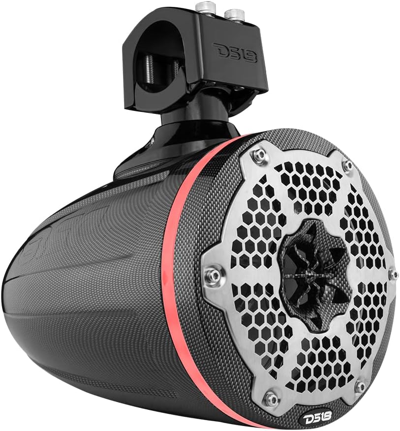 DS18 CF-X6TP.NS 6.5" Marine Tower with Integrated RGB LED Lights, No Speakers, Black Carbon Fiber (Single)