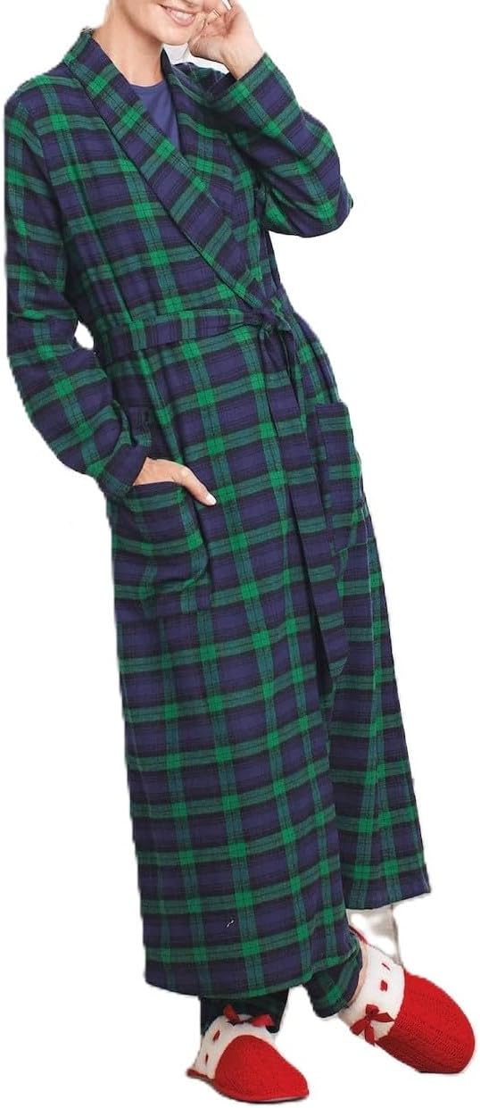 AmeriMark Women's Ankle Length Long Sleeve Flannel Robe with Pockets