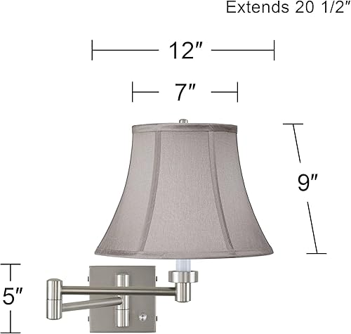Miniatura 3 de Possini Euro Design Lámpara moderna de montaje en pared con brazo oscilante para interiores, de níquel cepillado, con enchufe, regulable, color gris