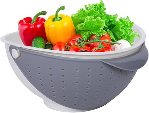 Miniatura 7 de Colador de alimentos, colador de cocina, cuencos para lavadora de frutas, cuenco giratorio 2 en 1, herramienta de drenaje de cocina sin BPA, cesta