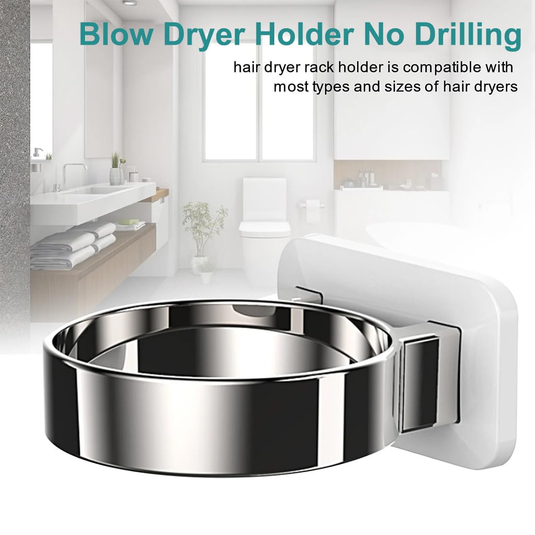 Soporte De Pared Para Secador De Pelo Sin Taladrar, Acero Inoxidable, Adhesivo