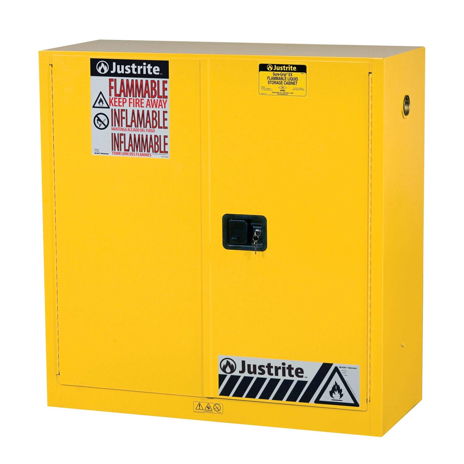 Sure-Grip Ex Flammable Liquid Storage Cabinet, 30 Gallon Reinforced Steel Fire Cabinet for Gasoline Storage, 2 Manual Close Doors, 44" x 43" x 18", Yellow, 893000: Utility Cabinets: Industrial & Scientific