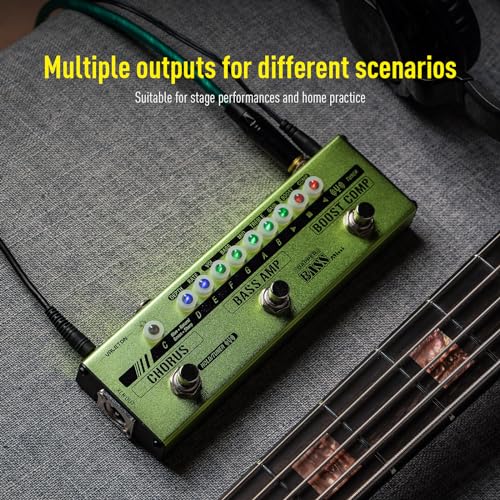 Valeton Bass Multi-Effects Pedal Stage Session Gigging Practice Analog Amp Boost Comp Chorus Dapper Bass Mini (Include 10 PCS Additional Footswitch Toppers)