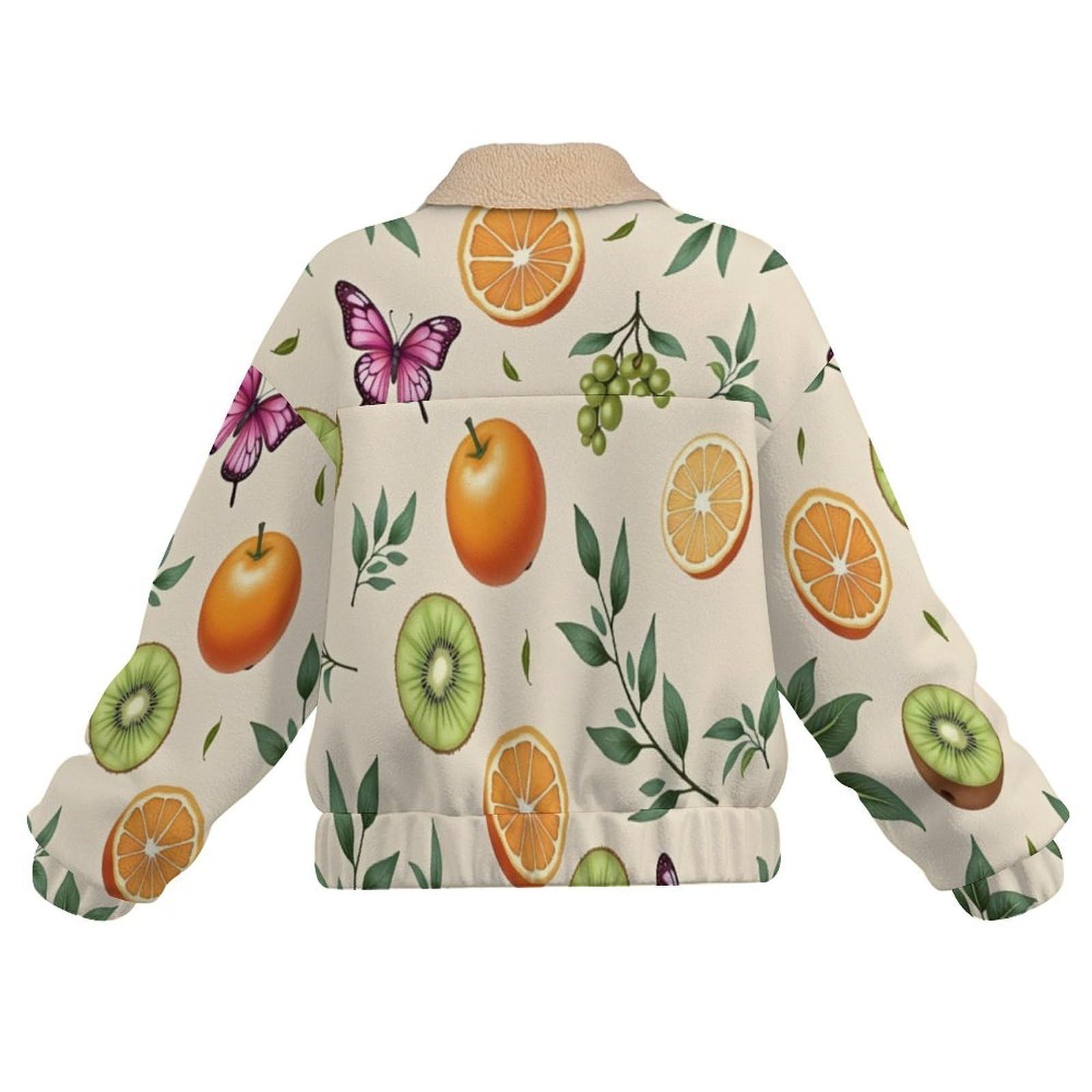 Giacca da Donna Pile con Zip, Giacche Giacca Foglie frutta Teddy Versione, Loose del Arte delle piante Cappotto a Maniche Lunghe Autunno e Inverno Caldo Cappotto