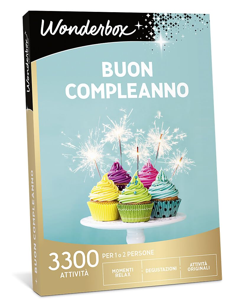 Wonderbox - Cofanetto Regalo - Buon Compleanno - 1 attività a Scelta - per 1 o 2 Persone - Momenti Relax, degustazioni o attività Originali