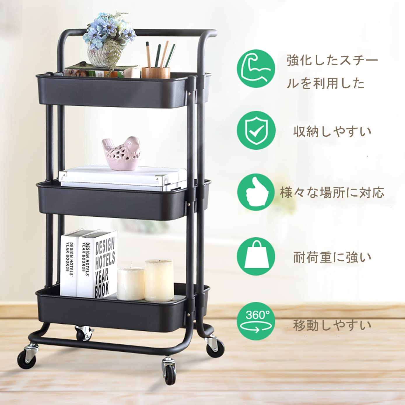 Amazon.co.jp: キッチンワゴン 3段 3層ローリングカート 収納ラック