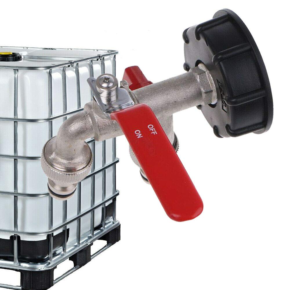 Adaptador de tanque S60X6 a grifo de jardín de latón con manguera de 0.5 pulgadas, mango rojo para un fácil drenaje de bolsa, perfecto para transferencia de aceite, combustible, agua y riego