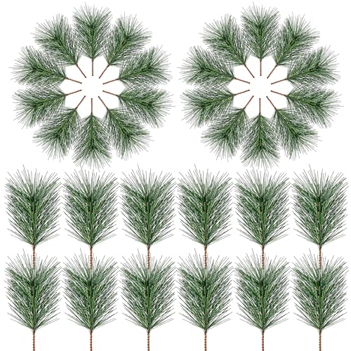 Sggvecsy 60 Pcs Artificial Pine Needles Christmas Small Pine Picks Green Pine Branches Twigs Stems Picks Green Plants for DIY Christmas Garland Wreath Flower Arrangements Holiday Decoration