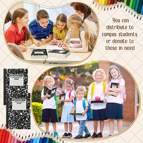 Fainne 100 Pack A5 Composition Notebooks Bulk College Ruled Composition Notebooks Marble Covers Notebook for Student Classroom Office Supplies 30 Sheet/60 Page(Black) — view 2
