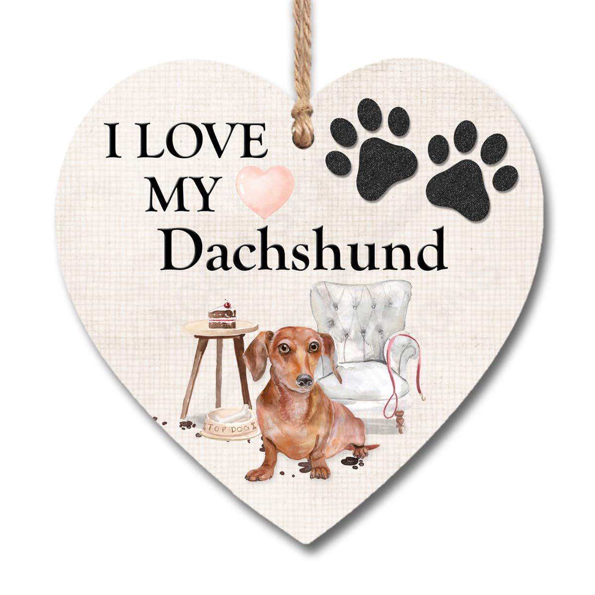 I Love My Dachshund Heart Plaque Wooden Hanging Sign H0342 (10cm x 10cm)