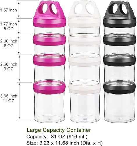 Miniatura 3 de BeneLabel Contenedores apilables de almacenamiento de alimentos con sistema de bloqueo giratorio, contenedores Tritan sin BPA para viajes, fórmula,